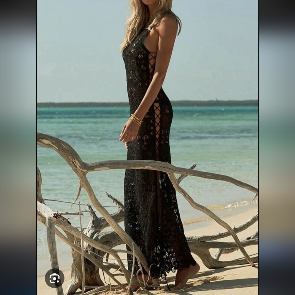 Melissa Odabash Jamie Black Floral Lace Swim Cover Sundress Sz S NWOT